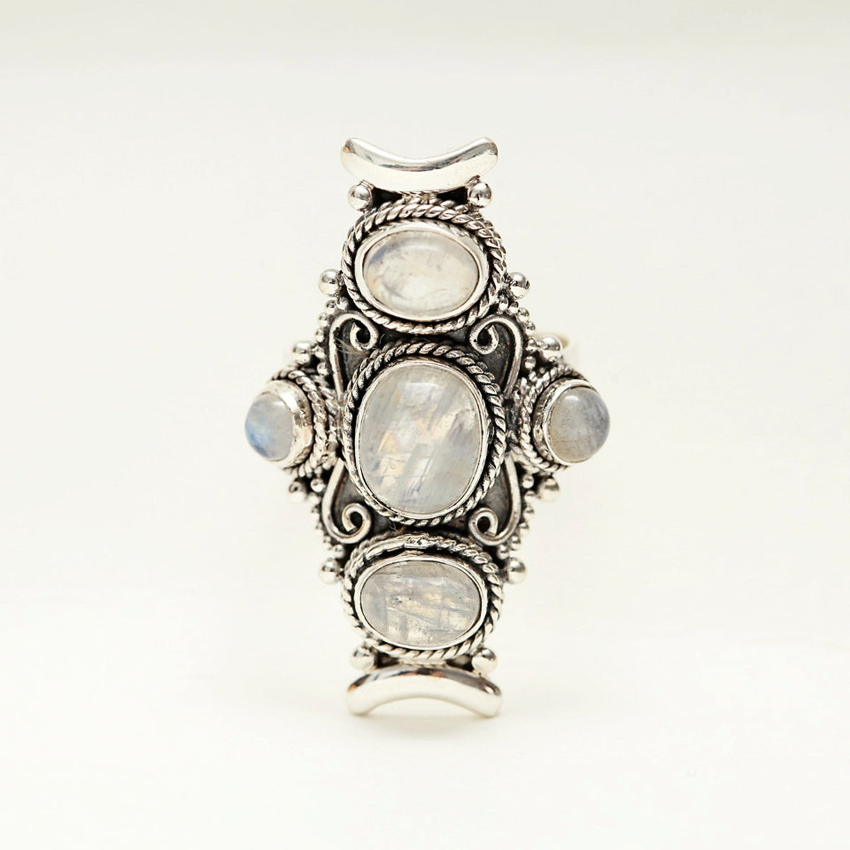 Large Bohemian Ring, Moon Stone Ring Sterling Silver