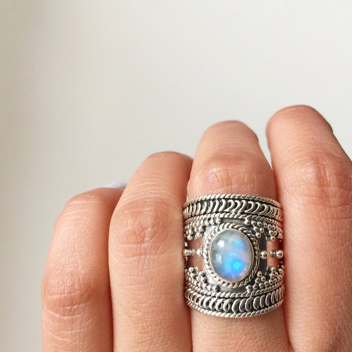 Rainbow Moonstone Ring, Cocktail Ring in Sterling Silver