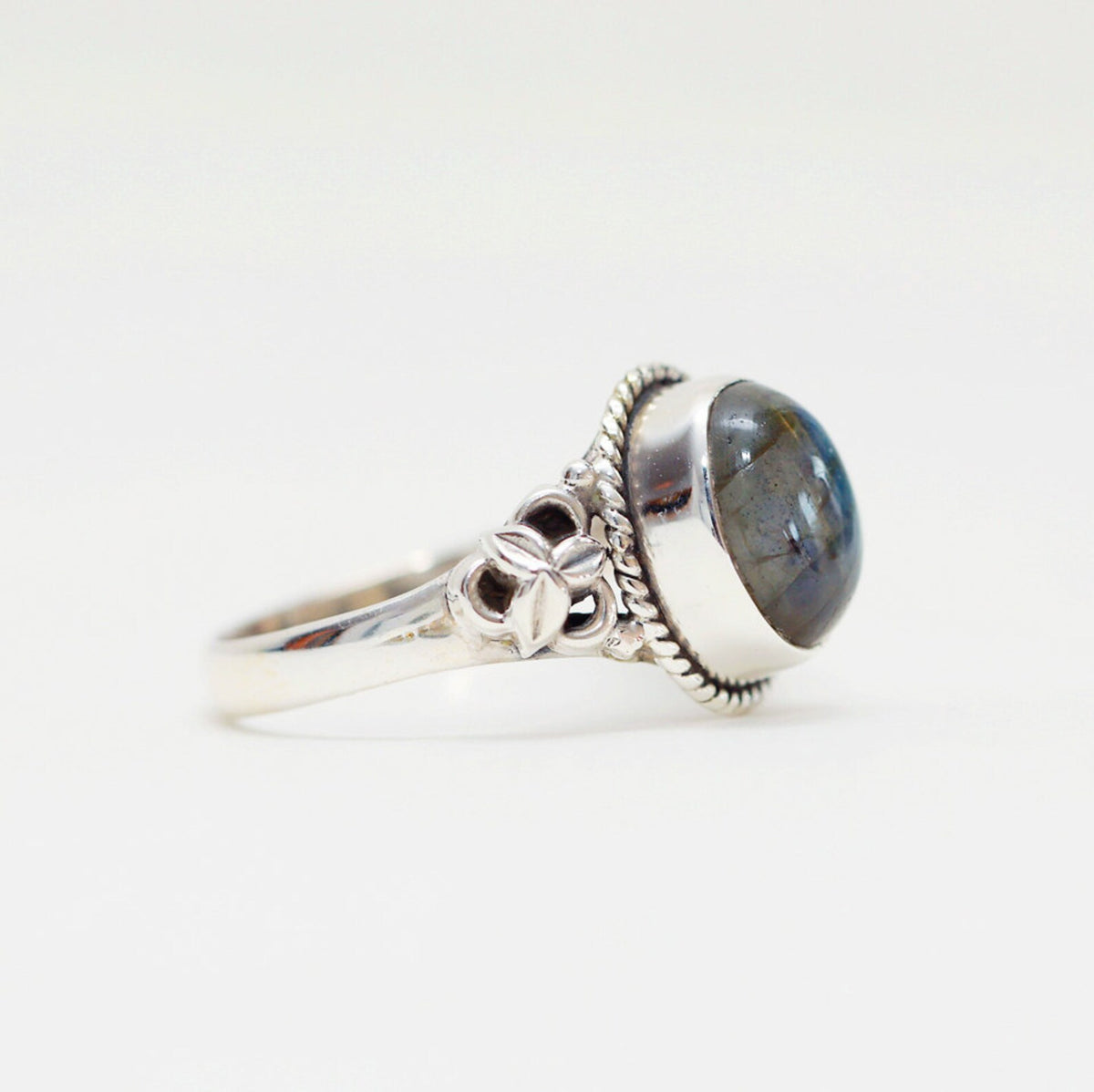 Oval Labradorite and Silver Bohemian Ring