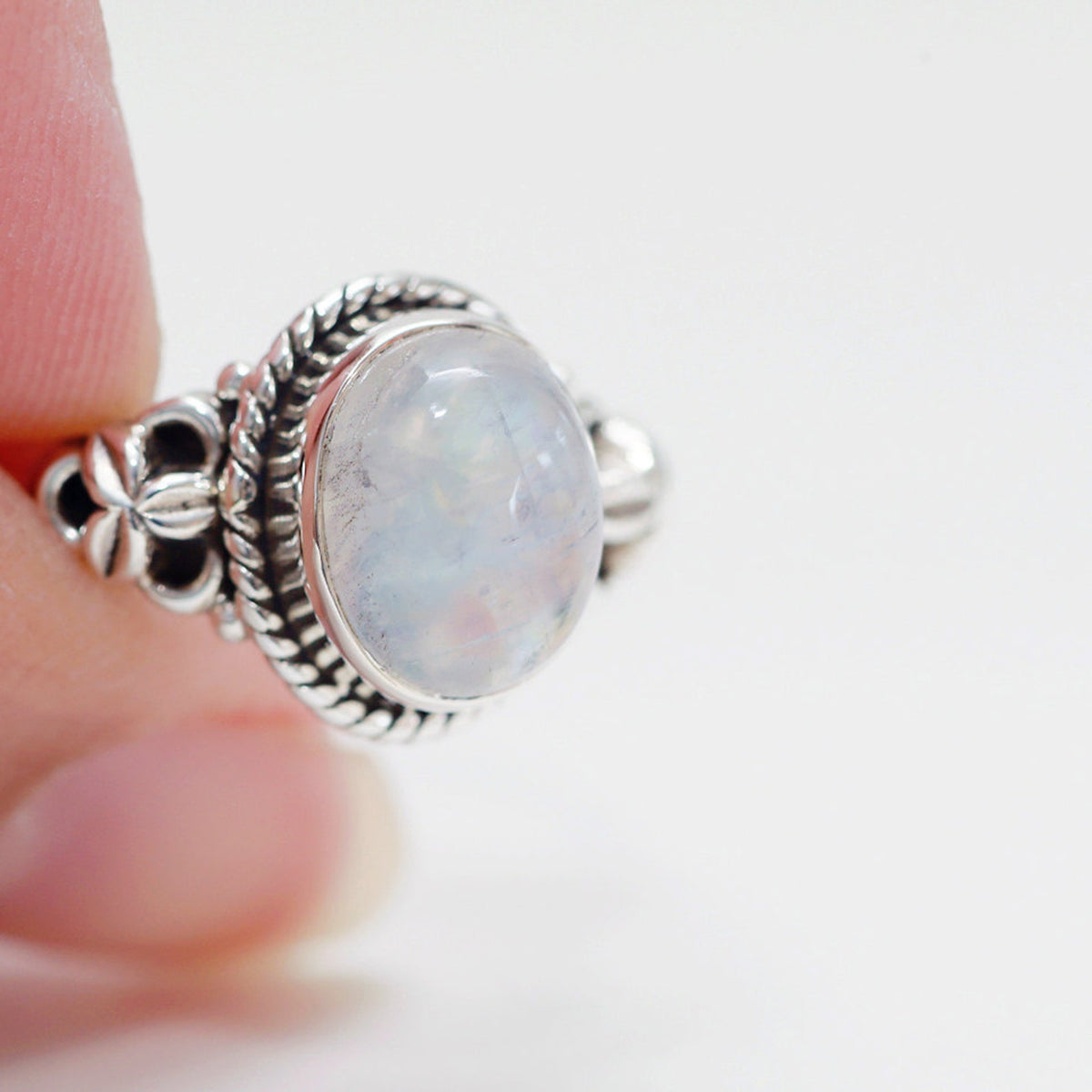 Gypsy Boho Ring, Moonstone Ring - Sterling Silver