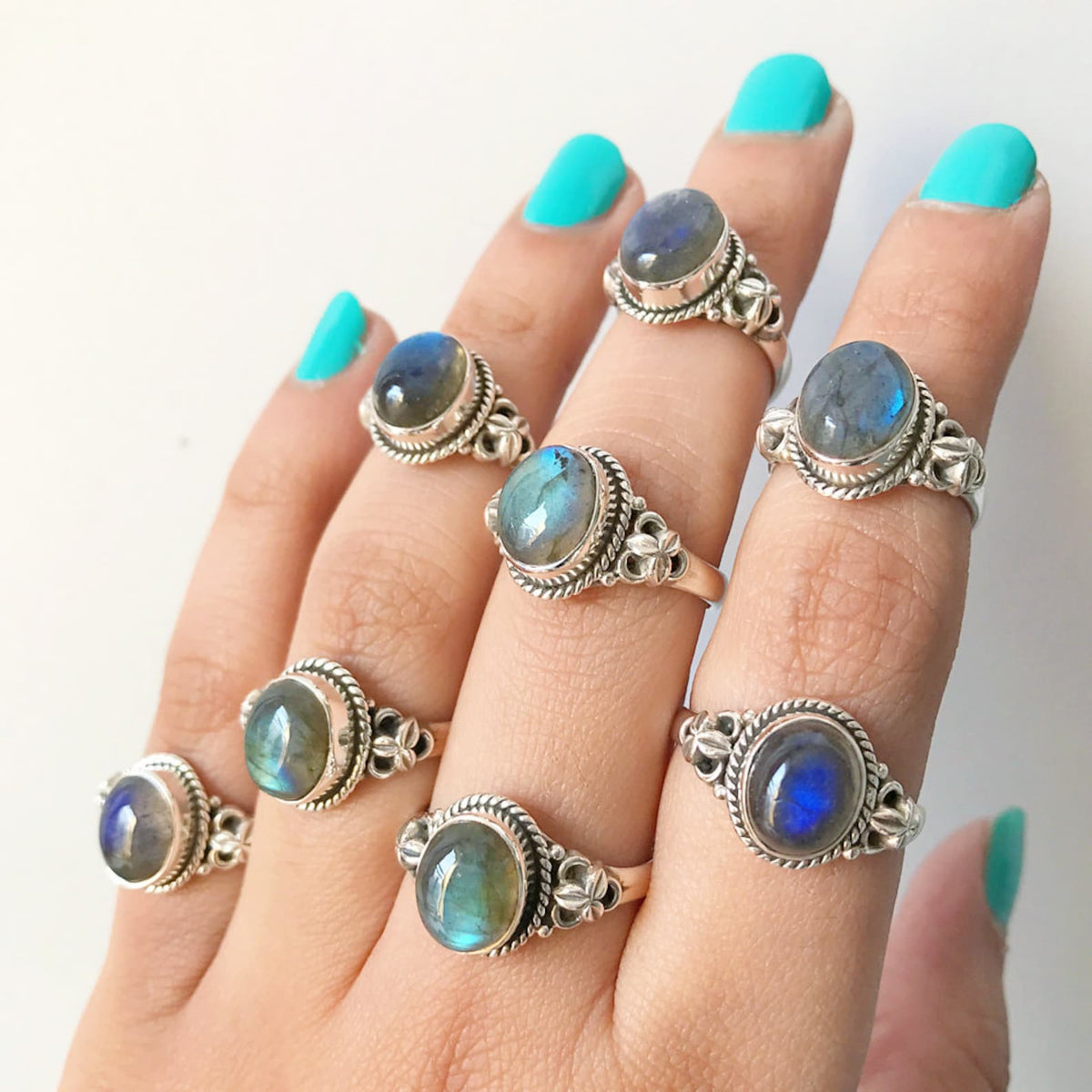 Oval Labradorite and Silver Bohemian Ring