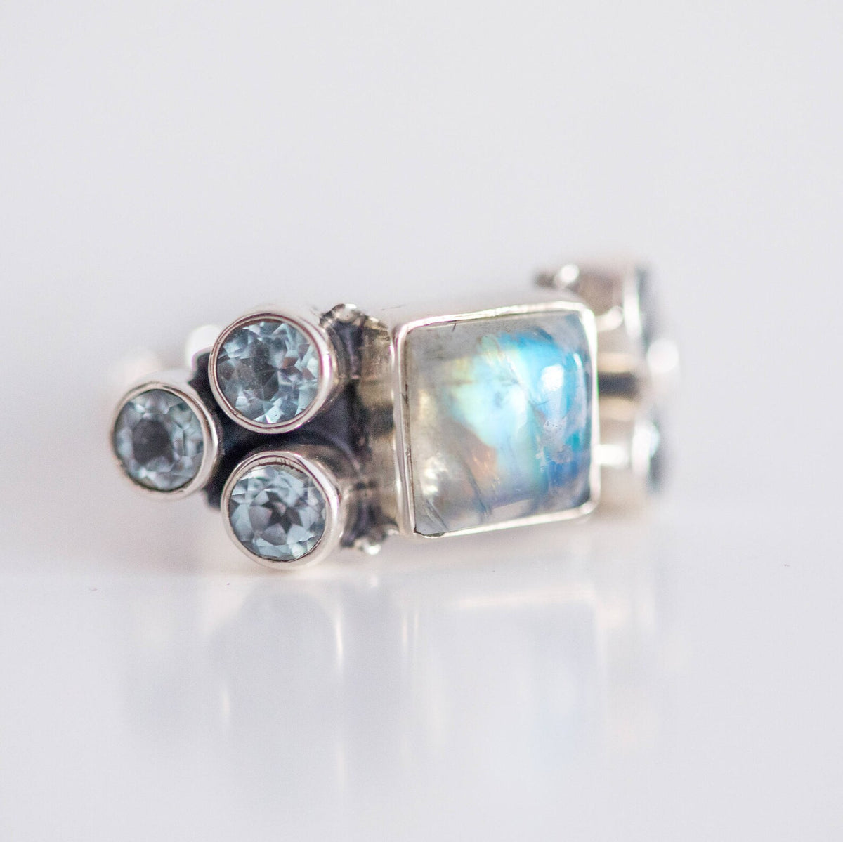 Blue Topaz - Square Moonstone Ring