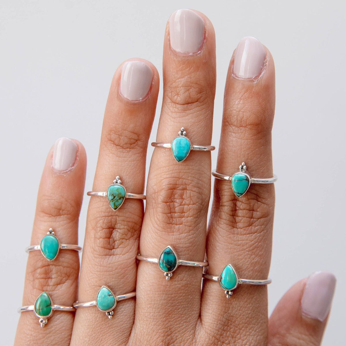 Pear Turquoise Ring, Dainty Stacking Ring, Forget Me Not Ring