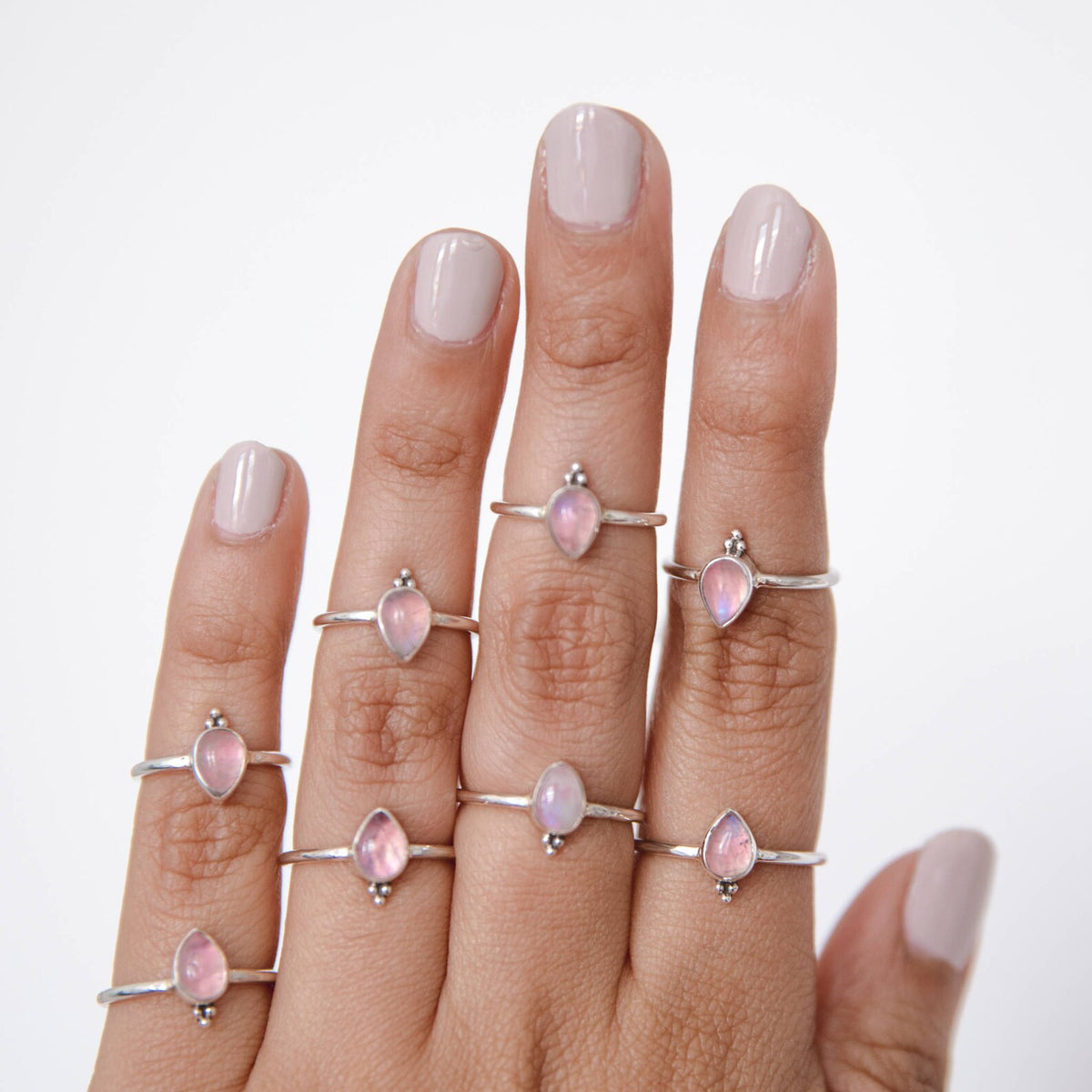 Pink Moonstone Ring, Teardrop Stone Ring Sterling Silver