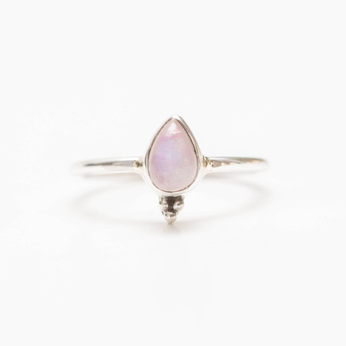 Pink Moonstone Ring, Teardrop Stone Ring Sterling Silver