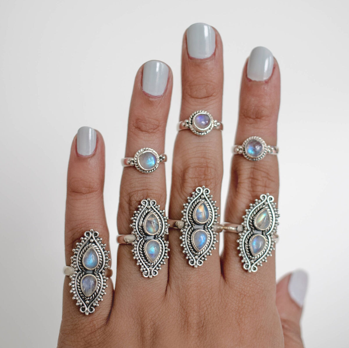 Round Moonstone Ring, Silver Stacking Ring
