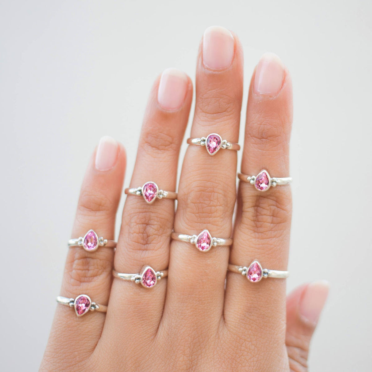 Pink Crystal Ring, Pear Swarovski Ring