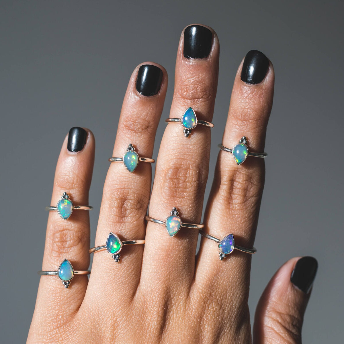 Rainbow Opal Ring, Opal Stacking Rings