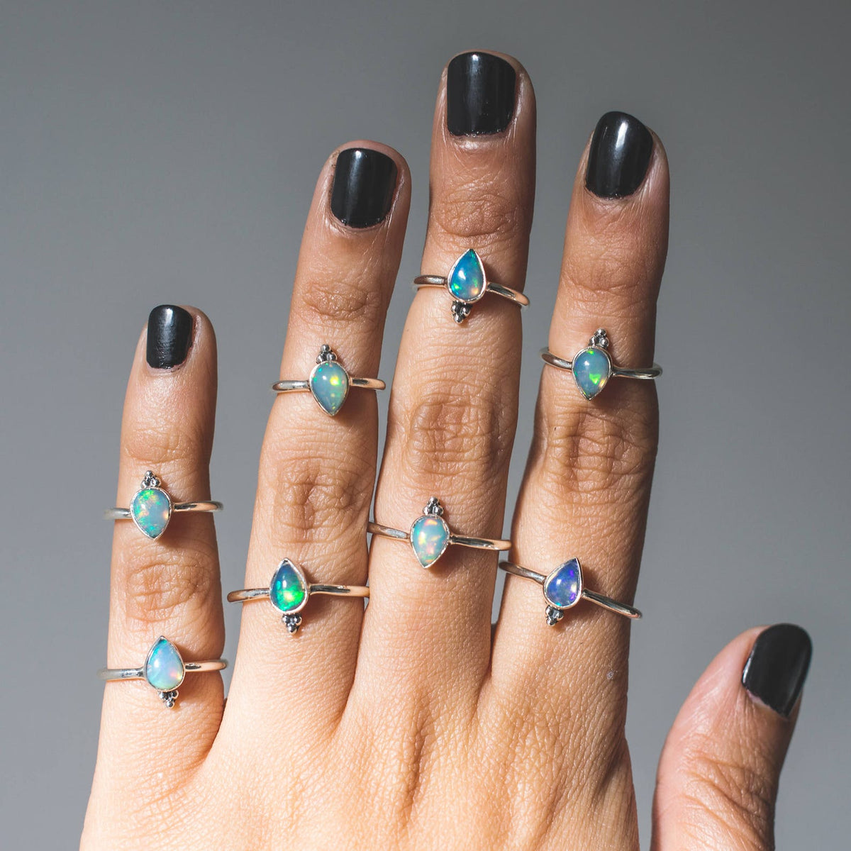 Rainbow Opal Ring, Opal Stacking Rings
