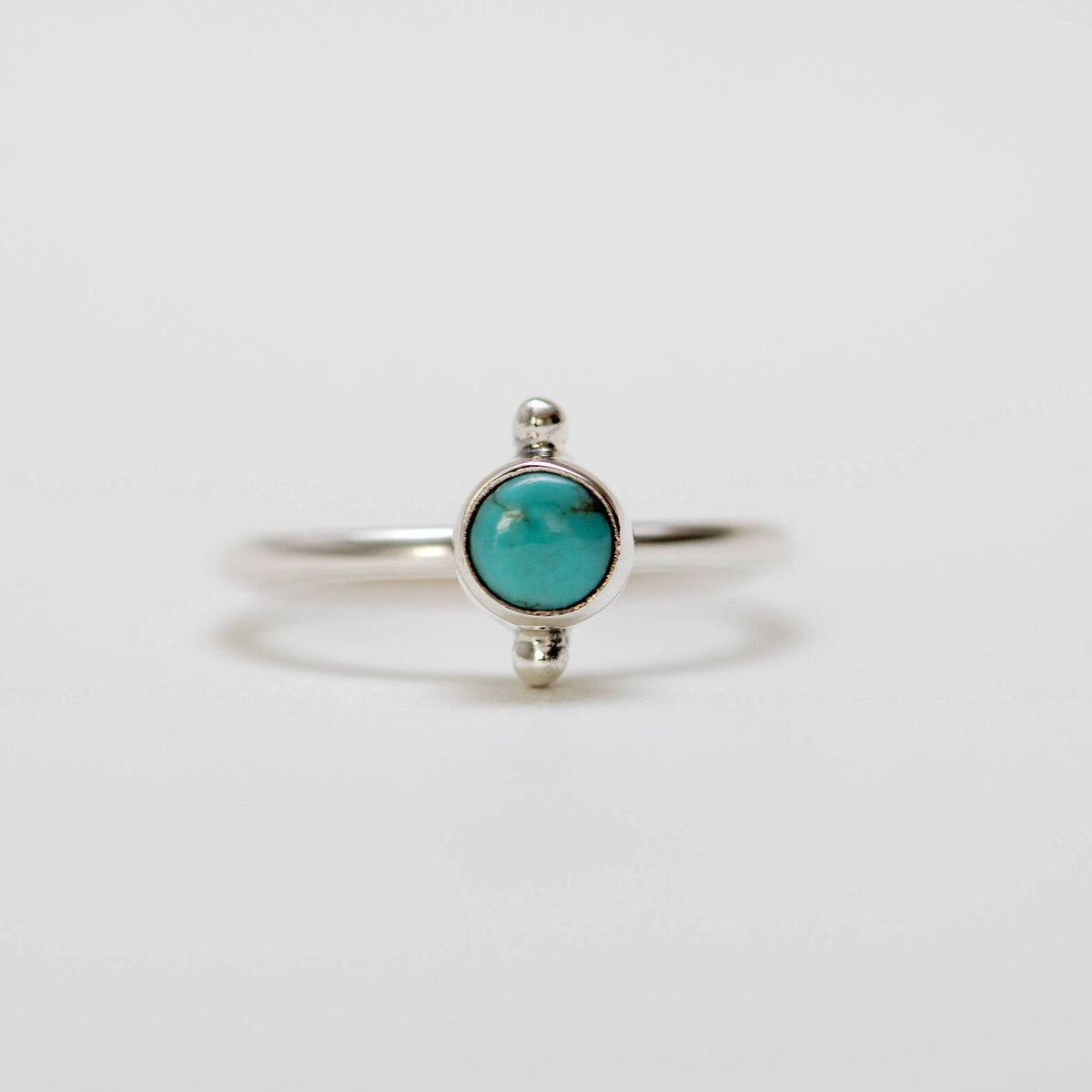 Round Turquoise Ring, Silver Dot Ring