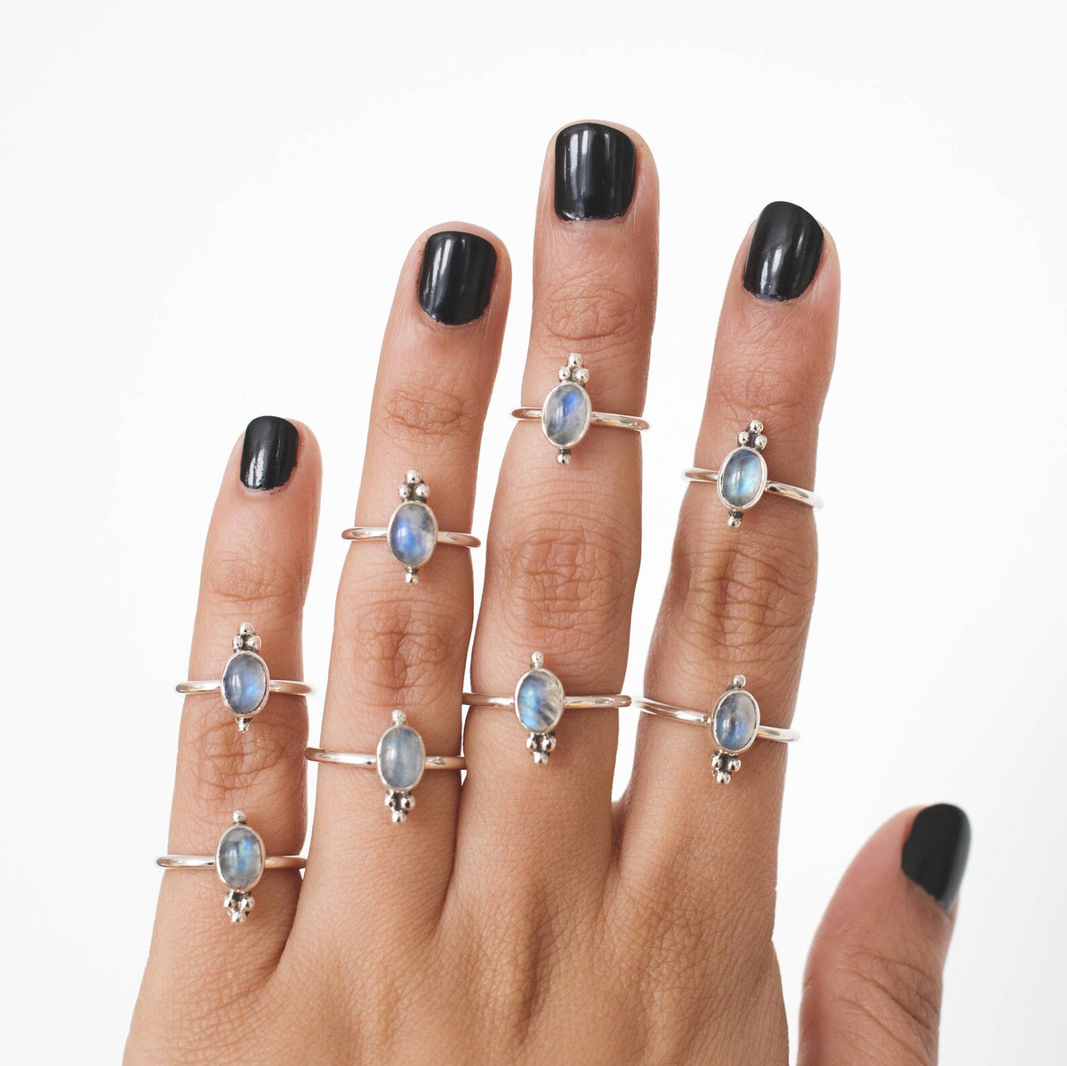 Oval Moonstone Ring, Boho Stack Rings