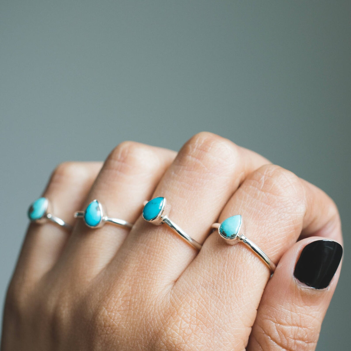 Dainty Turquoise Ring, Tiny Gemstone Ring, Delicate Silver Ring