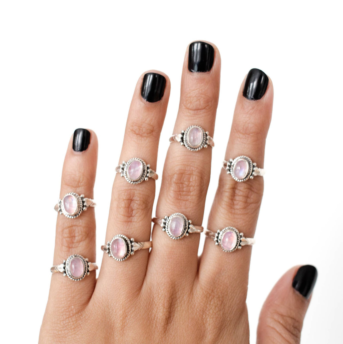 Oval Moonstone Ring, Pink Gemstone Ring, Delicate Rings