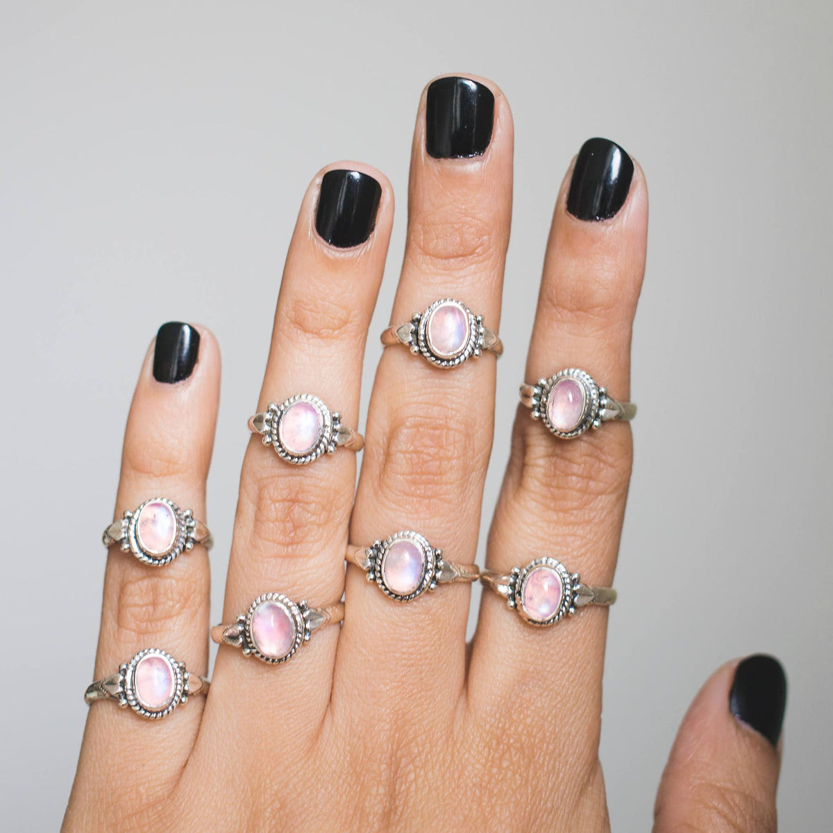 Oval Moonstone Ring, Pink Gemstone Ring, Delicate Rings