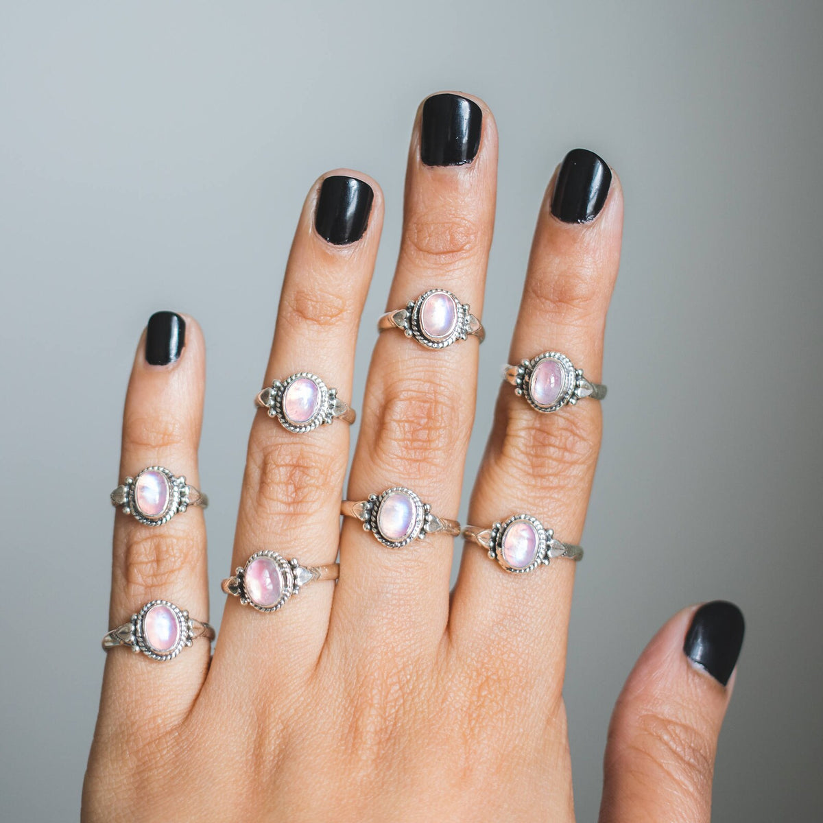 Oval Moonstone Ring, Pink Gemstone Ring, Delicate Rings