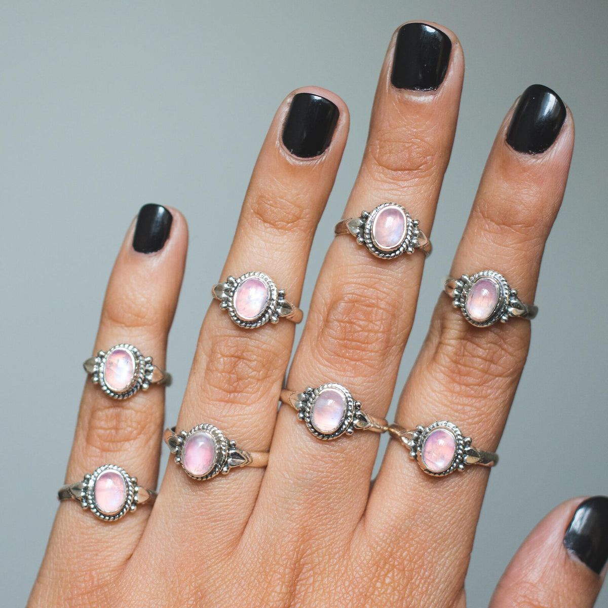 Oval Moonstone Ring, Pink Gemstone Ring, Delicate Rings