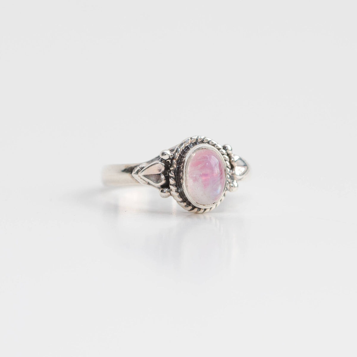 Oval Moonstone Ring, Pink Gemstone Ring, Delicate Rings