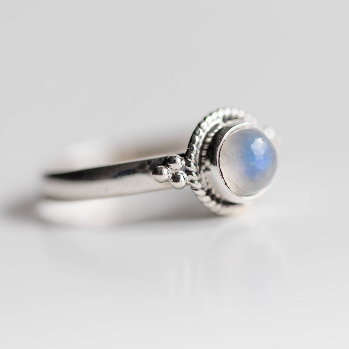 Round Moonstone Ring, Silver Stacking Ring