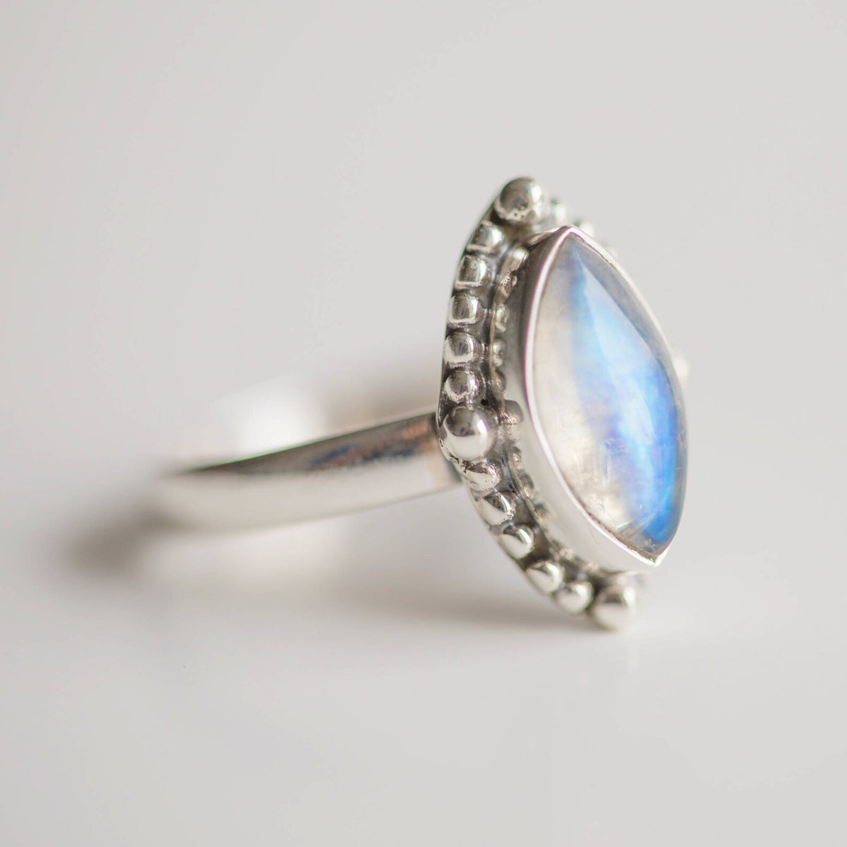Navette Moonstone Ring, Silver Statement Ring