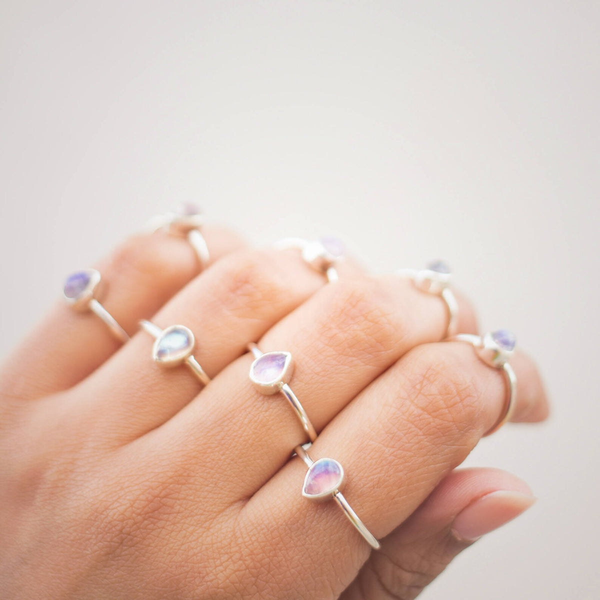 Pink Moonstone Ring, Minimalist Silver Ring