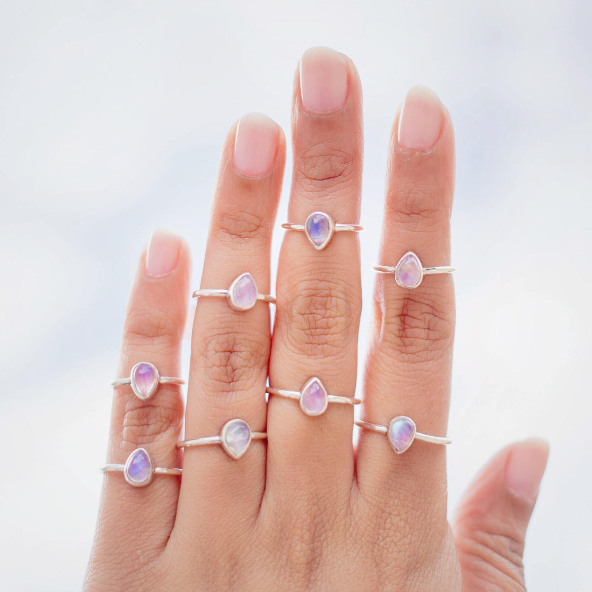 Pink Moonstone Ring, Minimalist Silver Ring