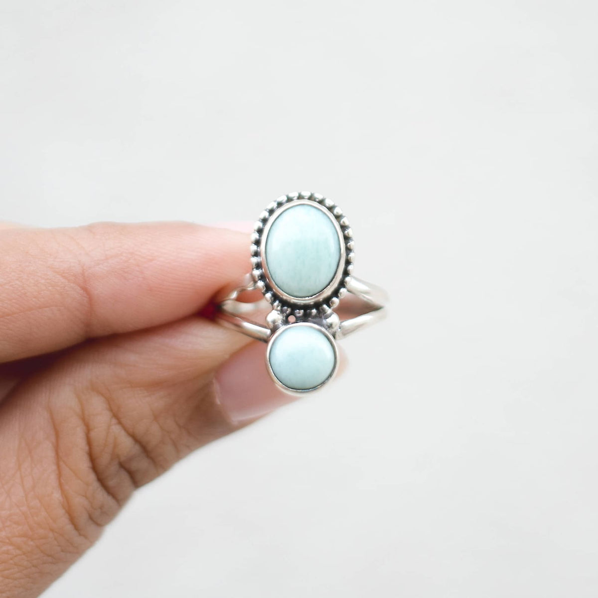 Larimar Silver Ring, Boho Statement Ring
