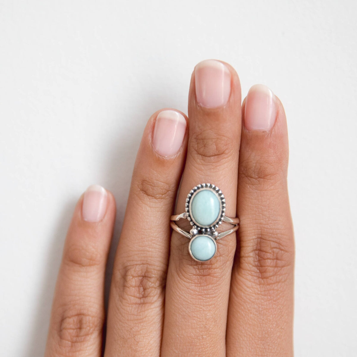 Larimar Silver Ring, Boho Statement Ring