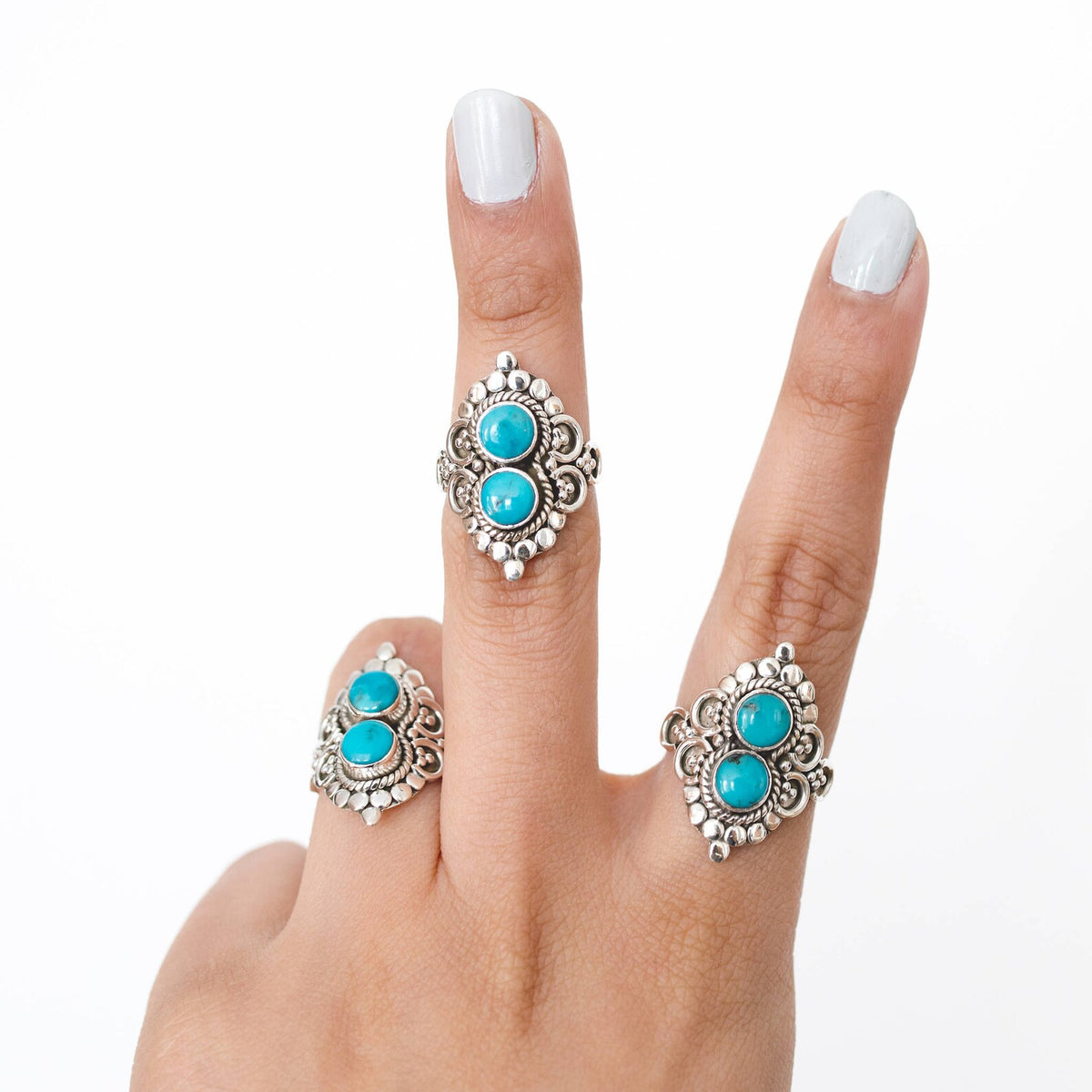 Turquoise Boho Ring, Silver Cocktail Ring