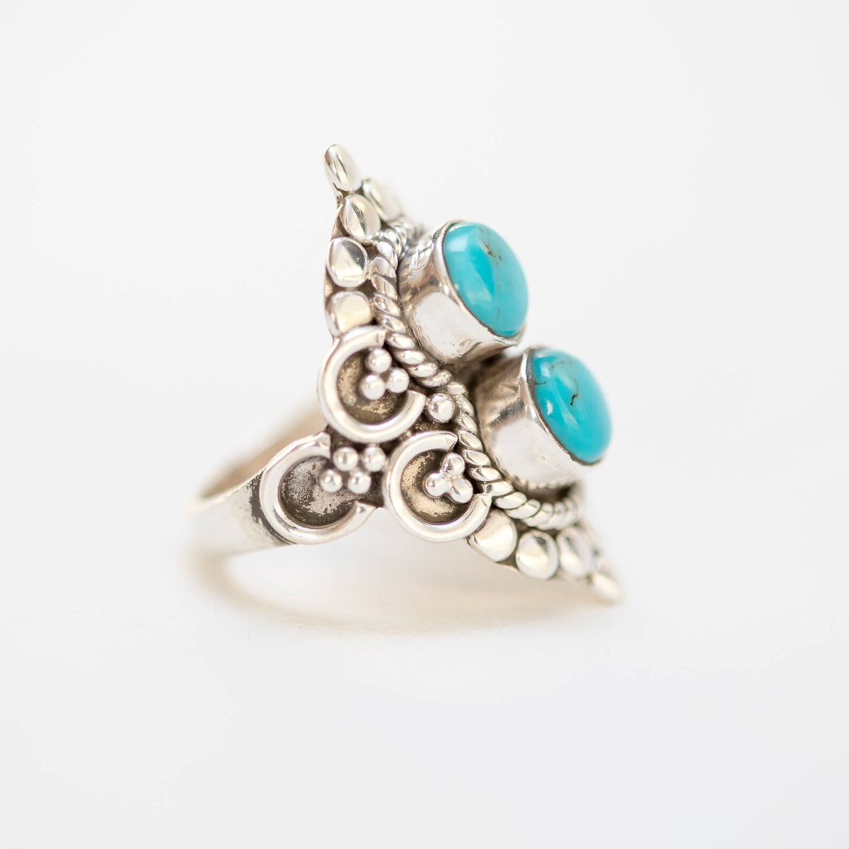 Turquoise Boho Ring, Silver Cocktail Ring