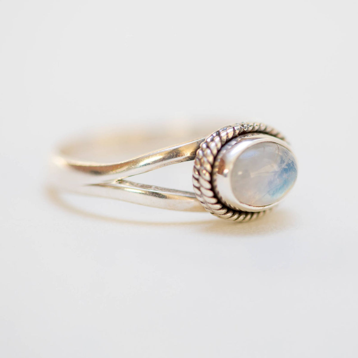 Rainbow Moonstone Ring, Oval Stone Ring