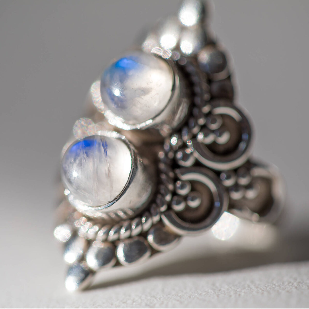 Round Moonstone Ring, Silver Cocktail Ring