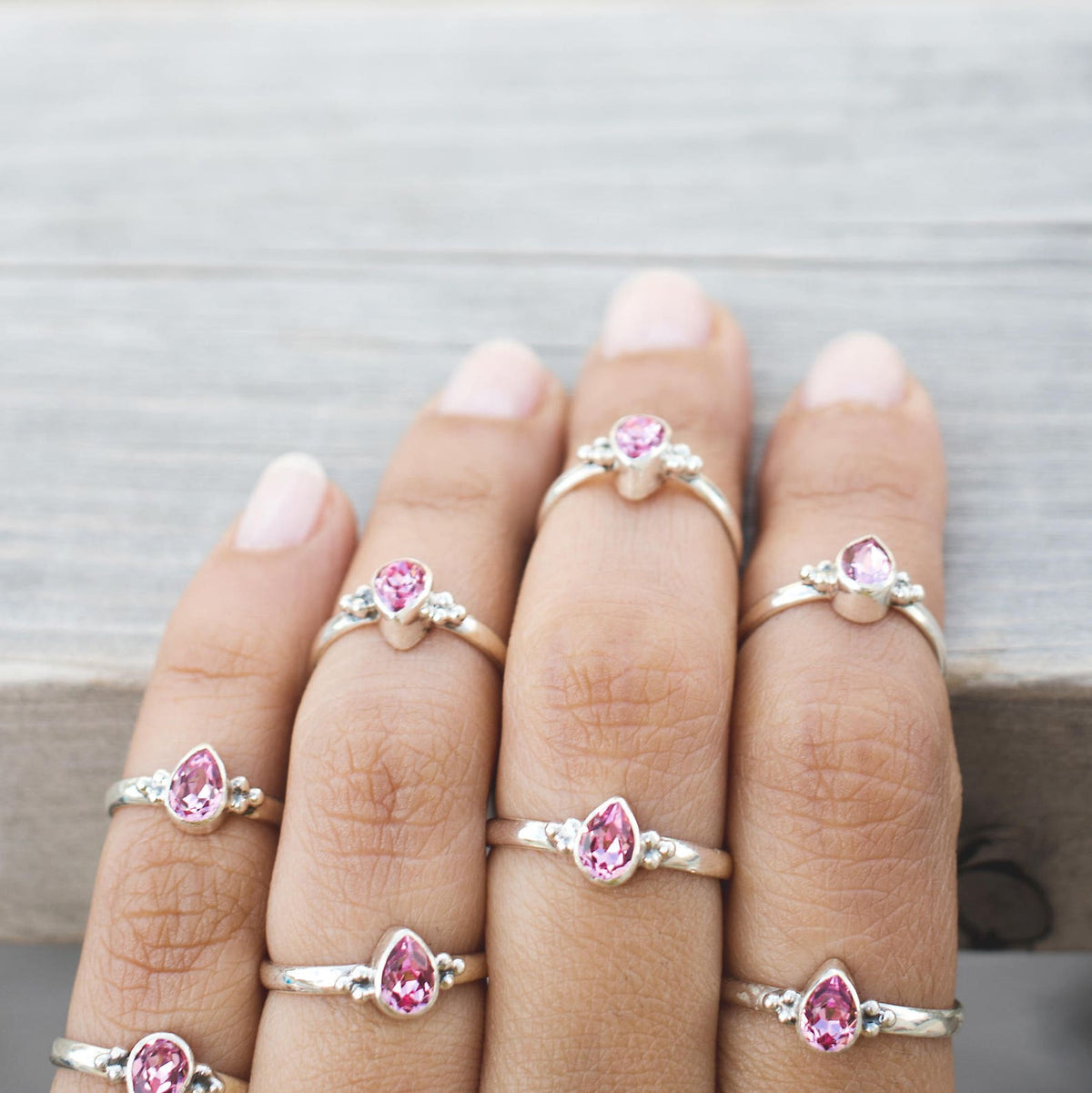 Pink Crystal Ring, Pear Swarovski Ring