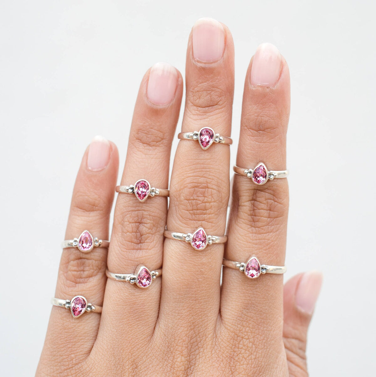 Pink Crystal Ring, Pear Swarovski Ring