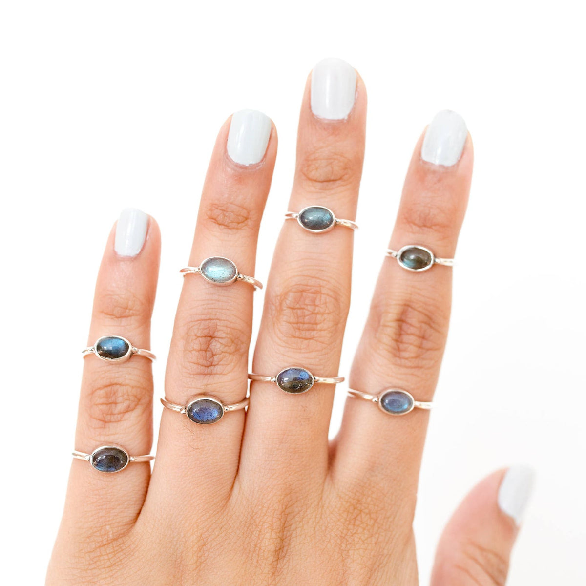 Oval Labradorite Ring, Tiny Gemstone Rings