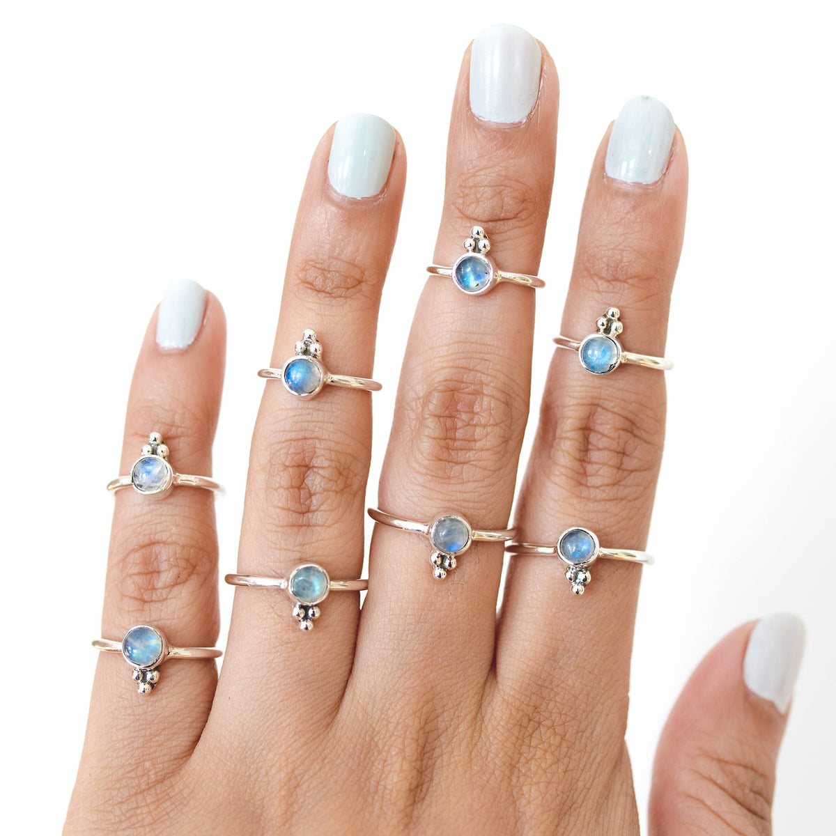 Tiny Moonstone Ring, Round Blue Moonstone Ring