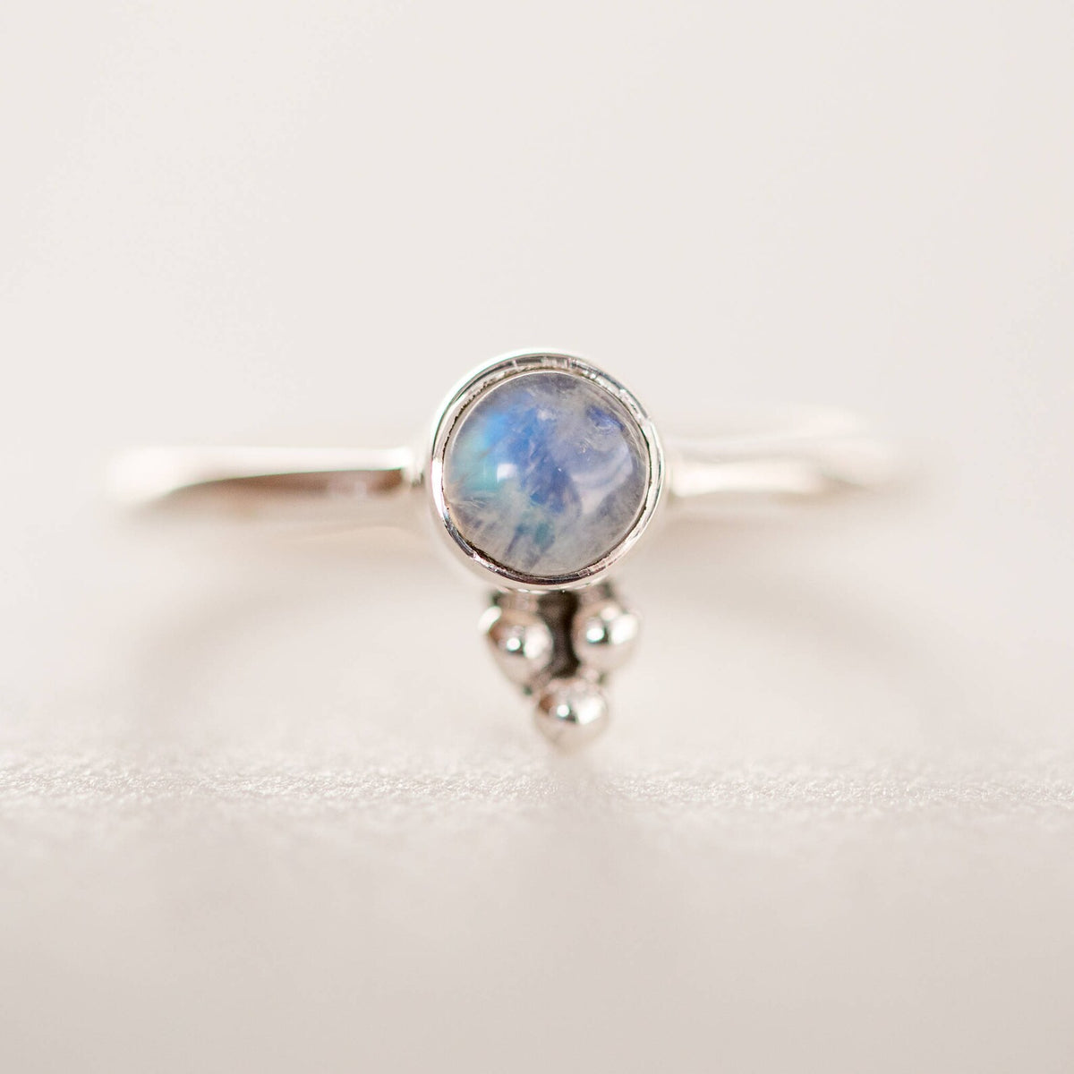 Tiny Moonstone Ring, Round Blue Moonstone Ring