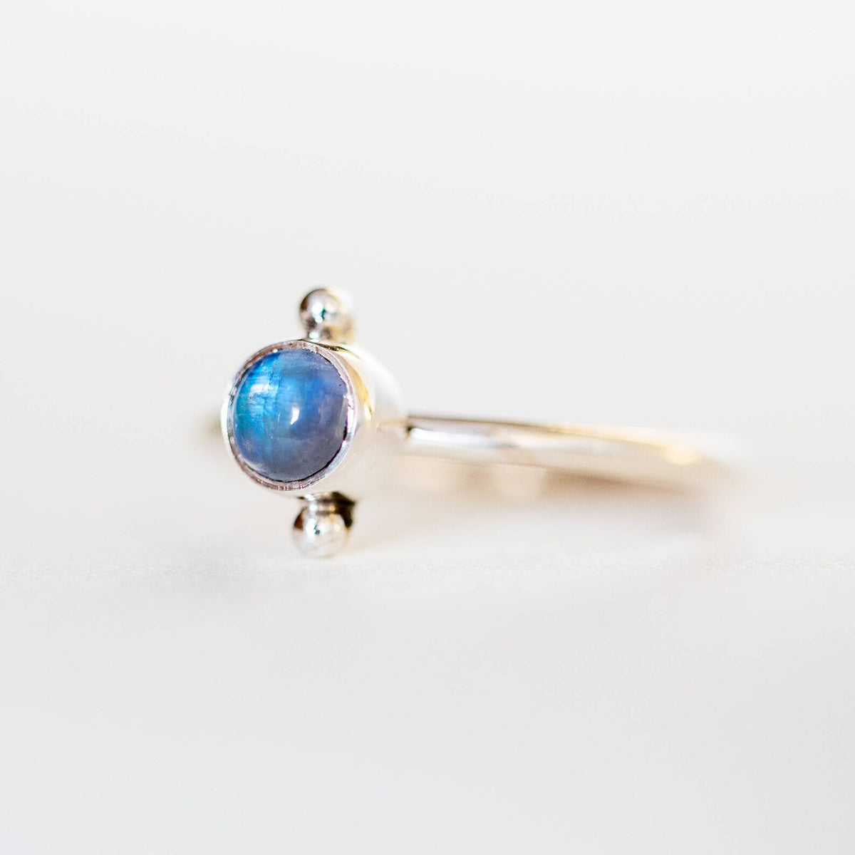Round Moonstone Ring, Silver Dot Ring