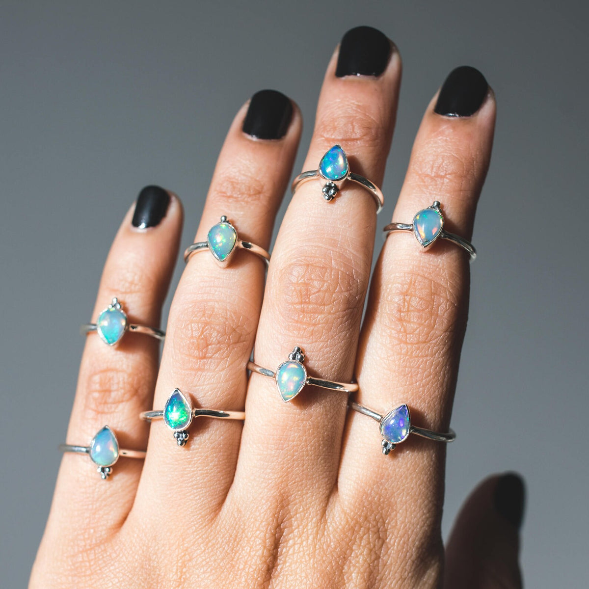Rainbow Opal Ring, Opal Stacking Rings