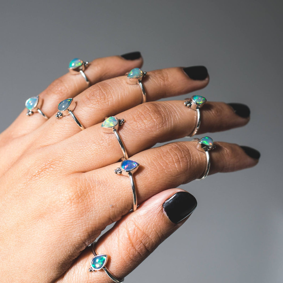 Rainbow Opal Ring, Opal Stacking Rings