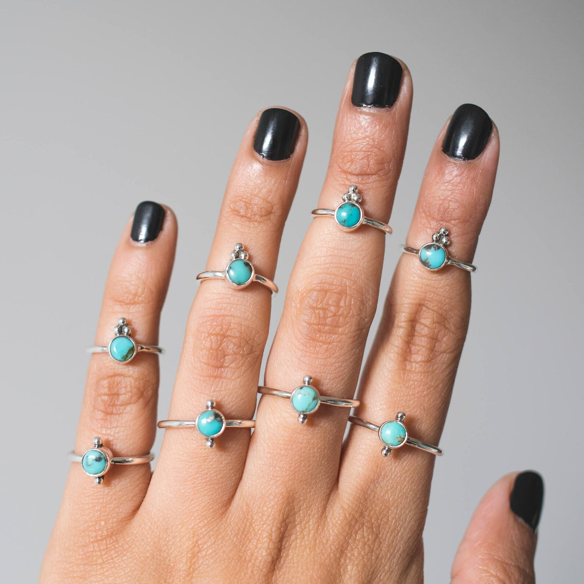 Round Turquoise Ring, Silver Dot Ring