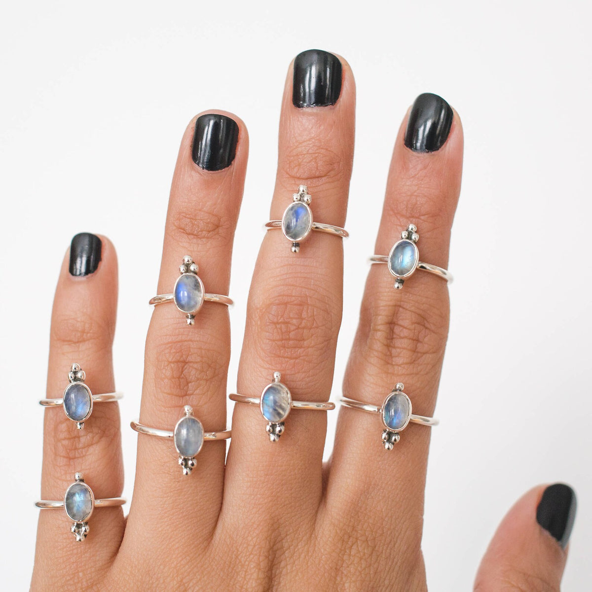 Oval Moonstone Ring, Boho Stack Rings