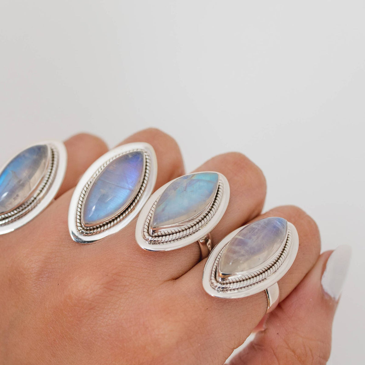 Galaxy Ring, Navette Ring, Large Moonstone Ring