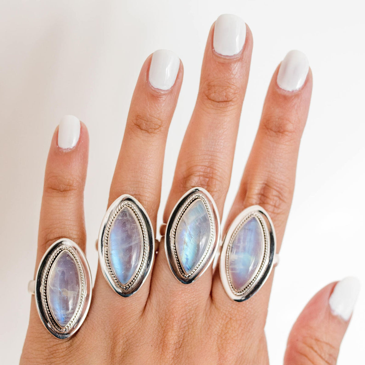 Galaxy Ring, Navette Ring, Large Moonstone Ring