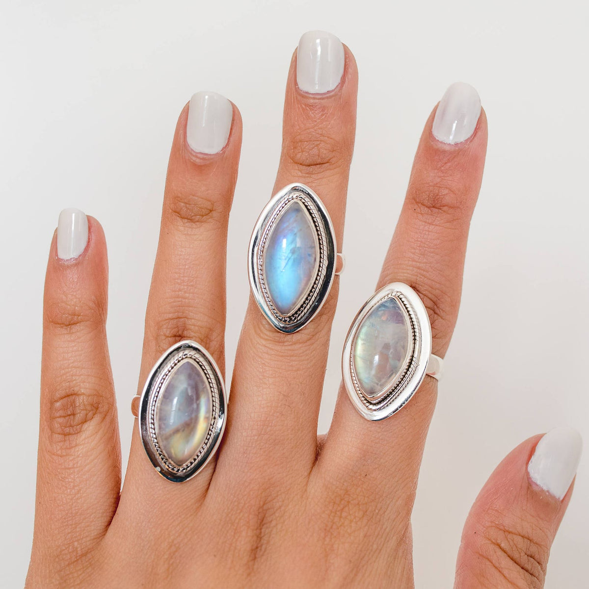 Galaxy Ring, Navette Ring, Large Moonstone Ring