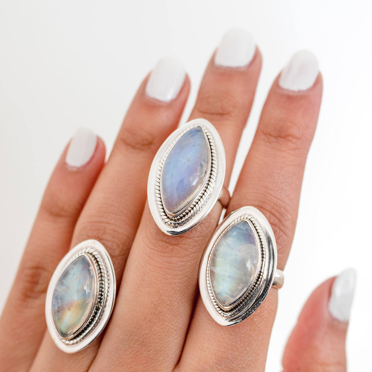 Galaxy Ring, Navette Ring, Large Moonstone Ring