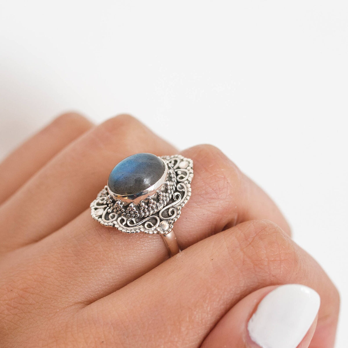 Labradorite Ring - Oval Stone Ring