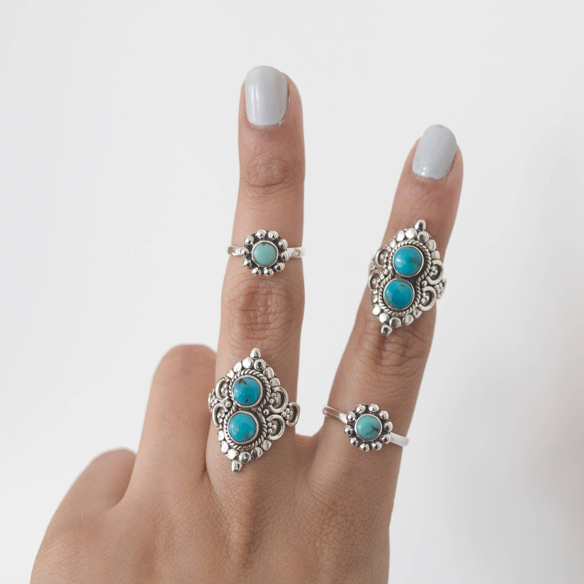 Turquoise Boho Ring, Silver Cocktail Ring