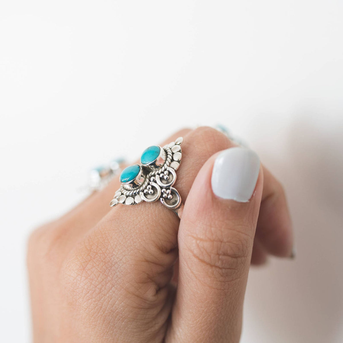 Turquoise Boho Ring, Silver Cocktail Ring