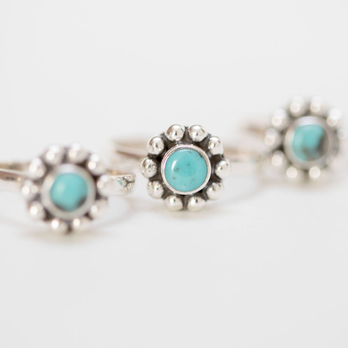 Genuine Turquoise Ring, Silver Flower Ring