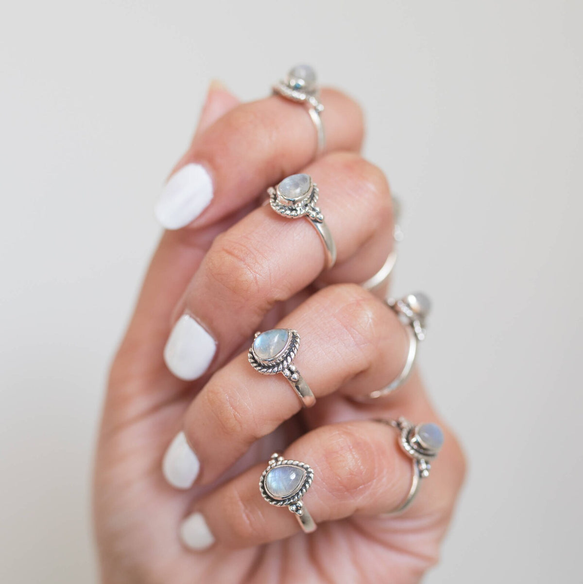 Moonstone Boho Rings, Teardrop Stone Ring